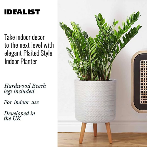 IDEALIST Plaited Style White Cylinder Planter With Legs, Round Indoor Plant Pot Stand For Indoor Plants D30 H46 Cm, 17.9L 2 IDEALIST Plaited Style White Cylinder Planter With Legs, Round Indoor Plant Pot Stand For Indoor Plants D30 H46 Cm, 17.9L - Image 2