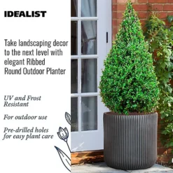 IDEALIST Ribbed Black Round Outdoor Planter D45 H45 Cm, 71.6L -Outsunny Garden Zone idealist ribbed black round outdoor planter d45 h45 cm 71 6l5060874790860 03c MP