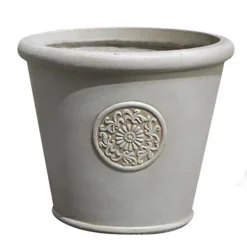 IDEALIST Rustic Style Rolled Rim Beige Wide Garden Round Garden Planter Vase, Outdoor Plant Pot D30.5 H26 Cm, 19L