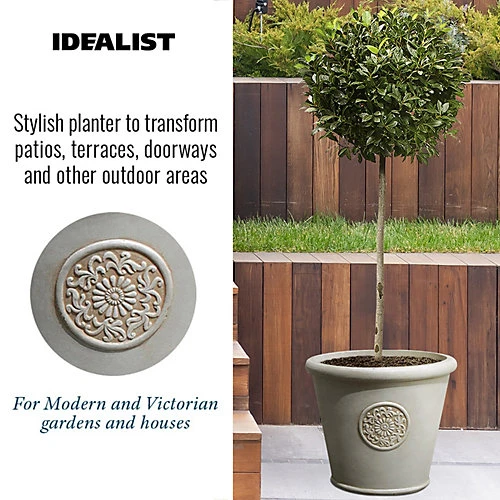 IDEALIST Rustic Style Rolled Rim Beige Wide Garden Round Garden Planter Vase, Outdoor Plant Pot D30.5 H26 Cm, 19L 4 IDEALIST Rustic Style Rolled Rim Beige Wide Garden Round Garden Planter Vase, Outdoor Plant Pot D30.5 H26 Cm, 19L - Image 4