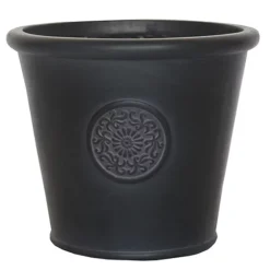 IDEALIST Rustic Style Rolled Rim Black Wide Garden Round Garden Planter Vase, Outdoor Plant Pot D30.5 H26 Cm, 19L