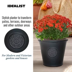 IDEALIST Rustic Style Rolled Rim Black Wide Garden Round Garden Planter Vase, Outdoor Plant Pot D30.5 H26 Cm, 19L -Outsunny Garden Zone idealist rustic style rolled rim black wide garden round garden planter vase outdoor plant pot d30 5 h26 cm 19l5060874790624 03c MP