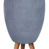 IDEALIST Striped Grey Egg Planter On Legs, Round Pot Plant Stand Indoor D27 H43 Cm, 15.2L