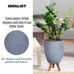 IDEALIST Striped Grey Egg Planter On Legs, Round Pot Plant Stand Indoor D27 H43 Cm, 15.2L -Outsunny Garden Zone idealist striped grey egg planter on legs round pot plant stand indoor d27 h43 cm 15 2l5060874792079 03c MP