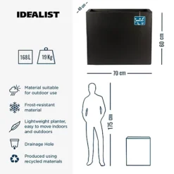 IDEALIST Tall Narrow Light Concrete Black Trough Planter H60 L70 W40 Cm, 168L -Outsunny Garden Zone idealist tall narrow light concrete black trough planter h60 l70 w40 cm 168l5000124401276 06c MP