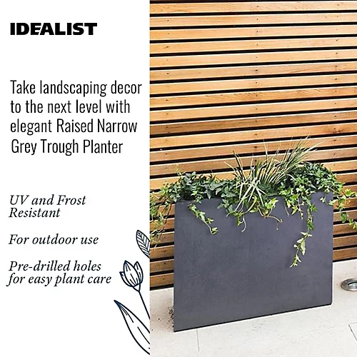 IDEALIST Tall Narrow Trough Garden Planter, Faux Lead Dark Grey Light Concrete Outdoor Large Plant Pot H50.5 L60 W30 Cm, 91L 3 IDEALIST Tall Narrow Trough Garden Planter, Faux Lead Dark Grey Light Concrete Outdoor Large Plant Pot H50.5 L60 W30 Cm, 91L - Image 3