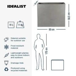 IDEALIST Tall Narrow Trough Garden Planter, Grey Light Concrete Outdoor Large Plant Pot H50.5 L60 W30 Cm, 91L -Outsunny Garden Zone idealist tall narrow trough garden planter grey light concrete outdoor large plant pot h50 5 l60 w30 cm 91l5000124401207 06c MP