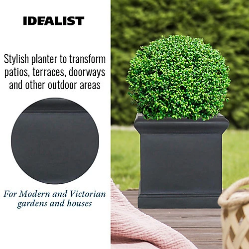 IDEALIST Victorian Flower Box Square Garden Planter, Black Light Stone Outdoor Plant Pot W35 H35 L35 Cm, 42.9L 3 IDEALIST Victorian Flower Box Square Garden Planter, Black Light Stone Outdoor Plant Pot W35 H35 L35 Cm, 42.9L - Image 3