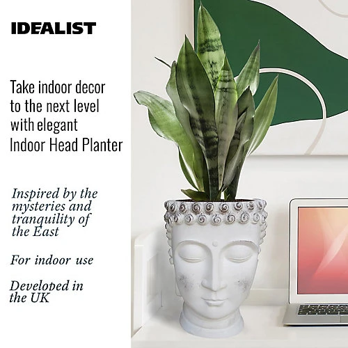 IDEALIST White Face Head Buddha Face Planter Table, Oval Indoor Head Plant Pot For Indoor Plants L19 W18 H24 Cm, 2.6L 2 IDEALIST White Face Head Buddha Face Planter Table, Oval Indoor Head Plant Pot For Indoor Plants L19 W18 H24 Cm, 2.6L - Image 2