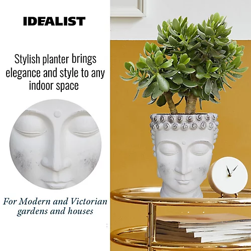 IDEALIST White Face Head Buddha Face Planter Table, Oval Indoor Head Plant Pot For Indoor Plants L19 W18 H24 Cm, 2.6L 3 IDEALIST White Face Head Buddha Face Planter Table, Oval Indoor Head Plant Pot For Indoor Plants L19 W18 H24 Cm, 2.6L - Image 3