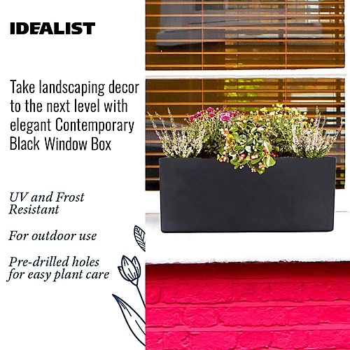 IDEALIST Window Flower Box Garden Planter, Black Light Concrete Outdoor Plant Pot L40 W17 H17.5 Cm, 12L 2 IDEALIST Window Flower Box Garden Planter, Black Light Concrete Outdoor Plant Pot L40 W17 H17.5 Cm, 12L - Image 2