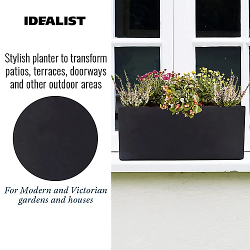 IDEALIST Window Flower Box Garden Planter, Black Light Concrete Outdoor Plant Pot L40 W17 H17.5 Cm, 12L 3 IDEALIST Window Flower Box Garden Planter, Black Light Concrete Outdoor Plant Pot L40 W17 H17.5 Cm, 12L - Image 3
