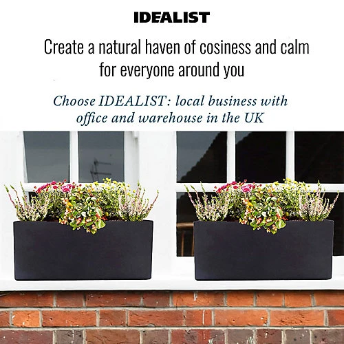 IDEALIST Window Flower Box Garden Planter, Black Light Concrete Outdoor Plant Pot L40 W17 H17.5 Cm, 12L 4 IDEALIST Window Flower Box Garden Planter, Black Light Concrete Outdoor Plant Pot L40 W17 H17.5 Cm, 12L - Image 4