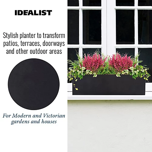 IDEALIST Window Flower Box Garden Planter, Black Light Concrete Outdoor Plant Pot L60 W17 H17.5 Cm, 18L 3 IDEALIST Window Flower Box Garden Planter, Black Light Concrete Outdoor Plant Pot L60 W17 H17.5 Cm, 18L - Image 3