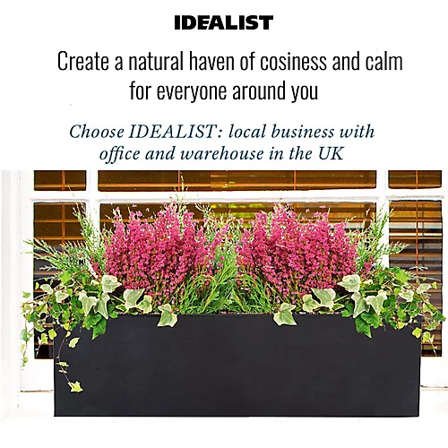 IDEALIST Window Flower Box Garden Planter, Black Light Concrete Outdoor Plant Pot L60 W17 H17.5 Cm, 18L 4 IDEALIST Window Flower Box Garden Planter, Black Light Concrete Outdoor Plant Pot L60 W17 H17.5 Cm, 18L - Image 4