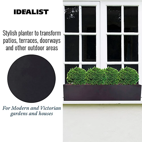 IDEALIST Window Flower Box Garden Planter, Black Light Concrete Outdoor Plant Pot L80 W17 H17.5 Cm, 24L 3 IDEALIST Window Flower Box Garden Planter, Black Light Concrete Outdoor Plant Pot L80 W17 H17.5 Cm, 24L - Image 3