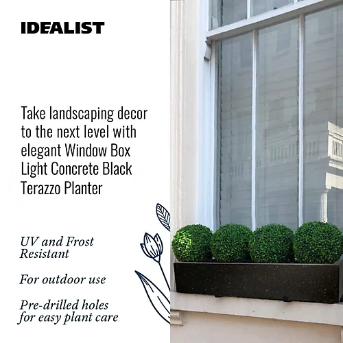 IDEALIST Window Flower Box Garden Planter, Black Terazzo Light Concrete Outdoor Plant Pot L80 W17 H17.5 Cm, 24L 2 IDEALIST Window Flower Box Garden Planter, Black Terazzo Light Concrete Outdoor Plant Pot L80 W17 H17.5 Cm, 24L - Image 2