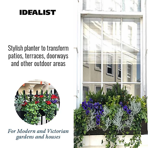 IDEALIST Window Flower Box Garden Planter, Black Terazzo Light Concrete Outdoor Plant Pot L80 W17 H17.5 Cm, 24L 3 IDEALIST Window Flower Box Garden Planter, Black Terazzo Light Concrete Outdoor Plant Pot L80 W17 H17.5 Cm, 24L - Image 3