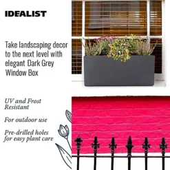 IDEALIST Window Flower Box Garden Planter, Dark Grey Light Concrete Outdoor Plant Pot L40 W17 H17.5 Cm, 12L -Outsunny Garden Zone idealist window flower box garden planter dark grey light concrete outdoor plant pot l40 w17 h17 5 cm 12l8712062954536 03c MP