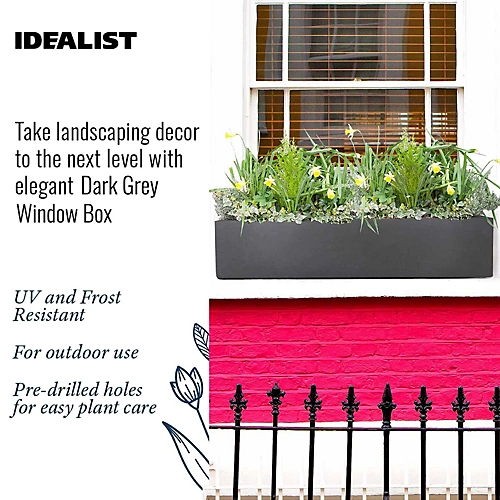 IDEALIST Window Flower Box Garden Planter, Dark Grey Light Concrete Outdoor Plant Pot L80 W17 H17.5 Cm, 24L 3 IDEALIST Window Flower Box Garden Planter, Dark Grey Light Concrete Outdoor Plant Pot L80 W17 H17.5 Cm, 24L - Image 3