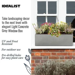 IDEALIST Window Flower Box Garden Planter, Grey Light Concrete Outdoor Plant Pot L60 W17 H17.5 Cm, 18L -Outsunny Garden Zone idealist window flower box garden planter grey light concrete outdoor plant pot l60 w17 h17 5 cm 18l8712062954512 03c MP