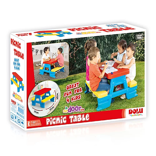 Kids Red, Blue & Yellow Garden Picnic Table 2 Kids Red, Blue & Yellow Garden Picnic Table - Image 2