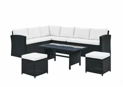 Kos Rattan Corner Group Garden Furniture Set Outdoor Coffee Table Sofa Stool Set, Black -Outsunny Garden Zone kos rattan corner group garden furniture set outdoor coffee table sofa stool set black5060678401252 03c MP