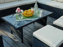 Kos Rattan Corner Group Garden Furniture Set Outdoor Coffee Table Sofa Stool Set, Black -Outsunny Garden Zone kos rattan corner group garden furniture set outdoor coffee table sofa stool set black5060678401252 04c MP