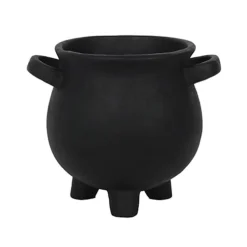 Large Cauldron Shaped Resin Plant Pot With Drainage Hole. Black With Green Text "Herbs For Spells". (Dia) 21 Cm -Outsunny Garden Zone large cauldron shaped resin plant pot with drainage hole black with green text herbs for spells dia 21 cm5056131127432 03c MP
