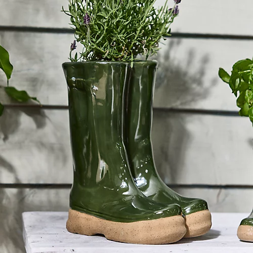 Large Dark Green Wellington Boots Outdoor Summer Ceramic Flower Pot Garden Planter Pot Gift For Gardeners 1 Large Dark Green Wellington Boots Outdoor Summer Ceramic Flower Pot Garden Planter Pot Gift For Gardeners