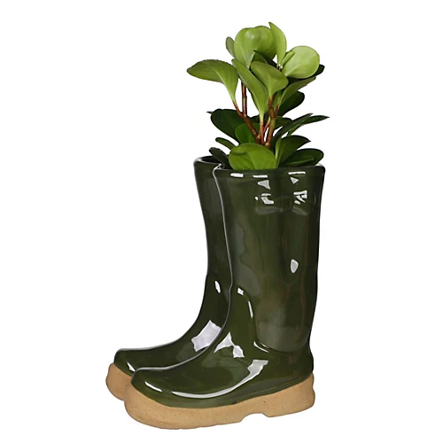Large Dark Green Wellington Boots Outdoor Summer Ceramic Flower Pot Garden Planter Pot Gift For Gardeners 2 Large Dark Green Wellington Boots Outdoor Summer Ceramic Flower Pot Garden Planter Pot Gift For Gardeners - Image 2