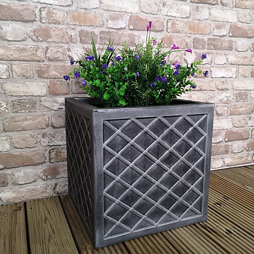 Large Lazio Square Grey Pewter Garden Planter 39cm H X 39cm W 1 Large Lazio Square Grey Pewter Garden Planter 39cm H X 39cm W