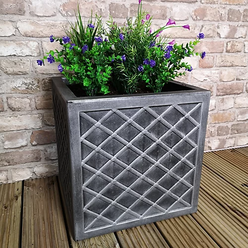 Large Lazio Square Grey Pewter Garden Planter 39cm H X 39cm W 2 Large Lazio Square Grey Pewter Garden Planter 39cm H X 39cm W - Image 2
