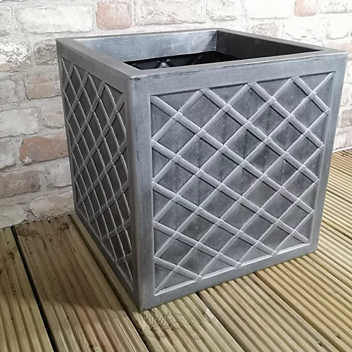Large Lazio Square Grey Pewter Garden Planter 39cm H X 39cm W 4 Large Lazio Square Grey Pewter Garden Planter 39cm H X 39cm W - Image 4