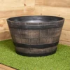 Large Oak Wood Effect Barrel Plastic Decorative Garden Patio Trough Plant Pot Planter
