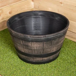 Large Oak Wood Effect Barrel Plastic Decorative Garden Patio Trough Plant Pot Planter -Outsunny Garden Zone large oak wood effect barrel plastic decorative garden patio trough plant pot planter5056589104320 03c MP