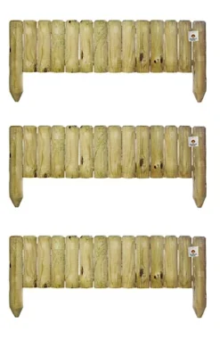 Large Wooden Garden Fixed Panels Log Roll Border Lawn Edging 300mm High Pack Of 3