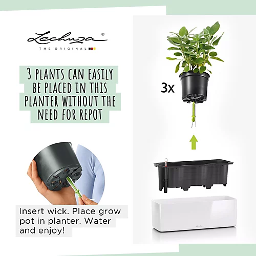 LECHUZA CUBE Glossy Triple White High-Gloss Hanging Self-watering Planter With Water Level Indicator H14 L40 W14 Cm, 5L 4 LECHUZA CUBE Glossy Triple White High-Gloss Hanging Self-watering Planter With Water Level Indicator H14 L40 W14 Cm, 5L - Image 4
