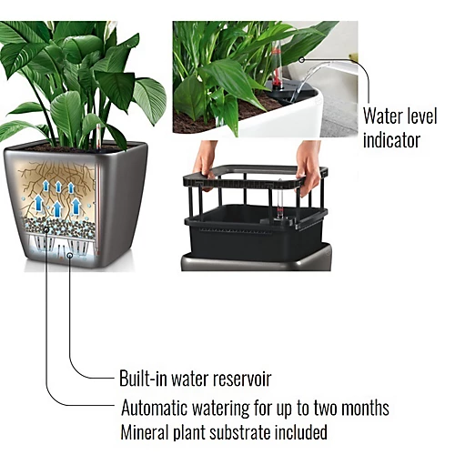 LECHUZA QUADRO LS 50 Black High-Gloss Self-watering Planter With Substrate And Water Level Indicator H47 L50 W50 Cm, 118L 2 LECHUZA QUADRO LS 50 Black High-Gloss Self-watering Planter With Substrate And Water Level Indicator H47 L50 W50 Cm, 118L - Image 2