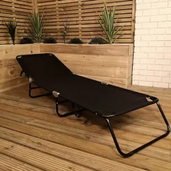 Light Weight Folding Textoline Sun Lounger / Sun Bed In Black -Outsunny Garden Zone light weight folding textoline sun lounger sun bed in black5056589109479 03c MP