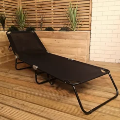 Light Weight Folding Textoline Sun Lounger / Sun Bed In Black -Outsunny Garden Zone light weight folding textoline sun lounger sun bed in black5056589109479 04c MP
