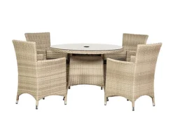 LISBON 4 Seater Round Carver Dining Set 110cm Round Table With 4 Carver Chairs Including Cushions