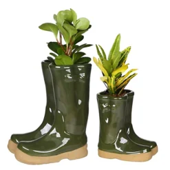 Little And Large Dark Green Wellington Outdoor Boot Summer Ceramic Flower Pot Garden Planter Pot Gift For Gardeners