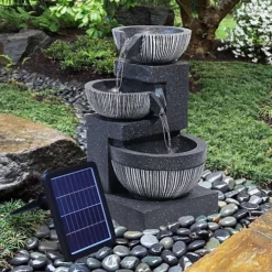 Livingandhome 3 Tier Bowls Outdoor Solar Powered Water Fountain Rockery Decoration -Outsunny Garden Zone livingandhome 3 tier bowls outdoor solar powered water fountain rockery decoration0735940273497 03c MP