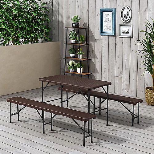 Livingandhome 3Pcs Brown Folding Rattan Plastic Garden Camping Table Chair Set 120 Cm 2 Livingandhome 3Pcs Brown Folding Rattan Plastic Garden Camping Table Chair Set 120 Cm - Image 2