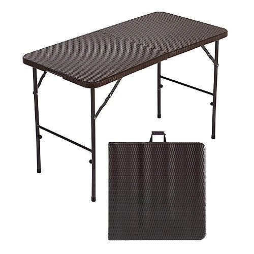 Livingandhome 3Pcs Brown Folding Rattan Plastic Garden Camping Table Chair Set 120 Cm 3 Livingandhome 3Pcs Brown Folding Rattan Plastic Garden Camping Table Chair Set 120 Cm - Image 3