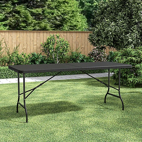 Livingandhome 5.8ft Black Rectangular Outdoor Rattan Plastic Folding Catering Camping Table 1 Livingandhome 5.8ft Black Rectangular Outdoor Rattan Plastic Folding Catering Camping Table