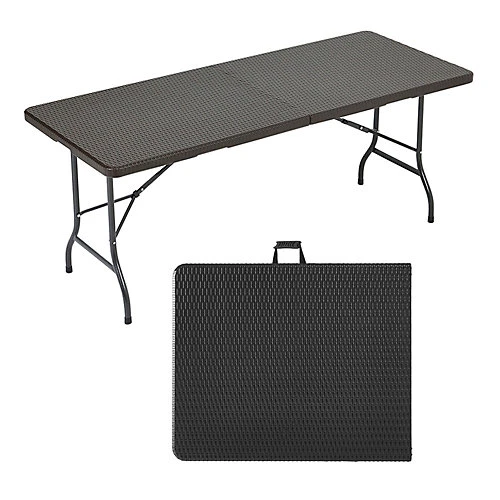 Livingandhome 5.8ft Black Rectangular Outdoor Rattan Plastic Folding Catering Camping Table 2 Livingandhome 5.8ft Black Rectangular Outdoor Rattan Plastic Folding Catering Camping Table - Image 2