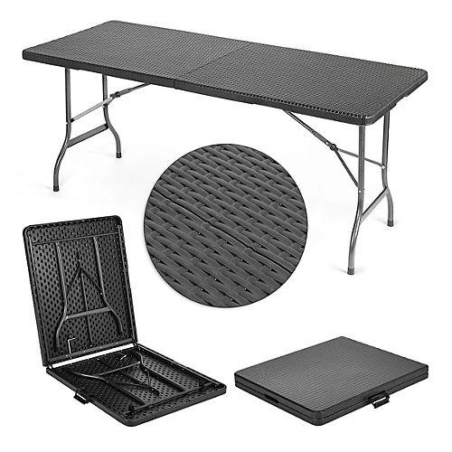 Livingandhome 5.8ft Black Rectangular Outdoor Rattan Plastic Folding Catering Camping Table 3 Livingandhome 5.8ft Black Rectangular Outdoor Rattan Plastic Folding Catering Camping Table - Image 3