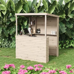 Livingandhome 5 X 7 Ft Natural Outdoor Solid Wood Garden Bar Drinks Shed With Pitched Roof -Outsunny Garden Zone livingandhome 5 x 7 ft natural outdoor solid wood garden bar drinks shed with pitched roof0670586481380 03c MP